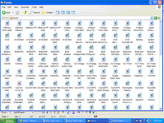 The Windows XP font folder