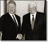 President Clinton and President Yeltsin Shaking hands